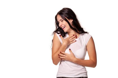 Güzel genç kız kendini işaret ediyor ben