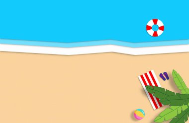 Yaz kavramı. Altın kumlu sahil, deniz ve sakin yerler. El yapımı, kağıt bileşimi.