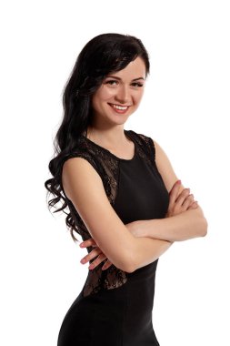 Beyaz arka planda izole edilmiş bir manken kızın portresi..