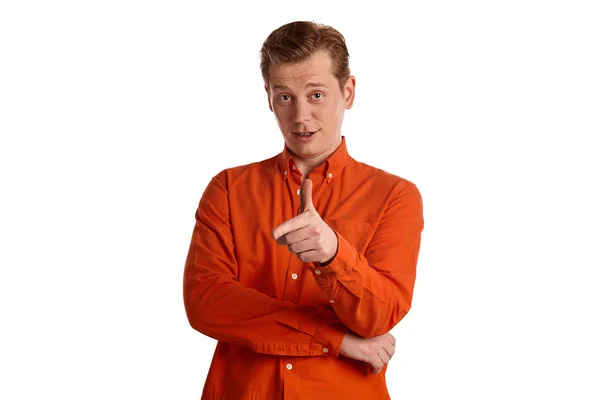 Ritratto Ravvicinato Giovane Bell Uomo Rossiccio Una Camicia Arancione Elegante — Foto Stock