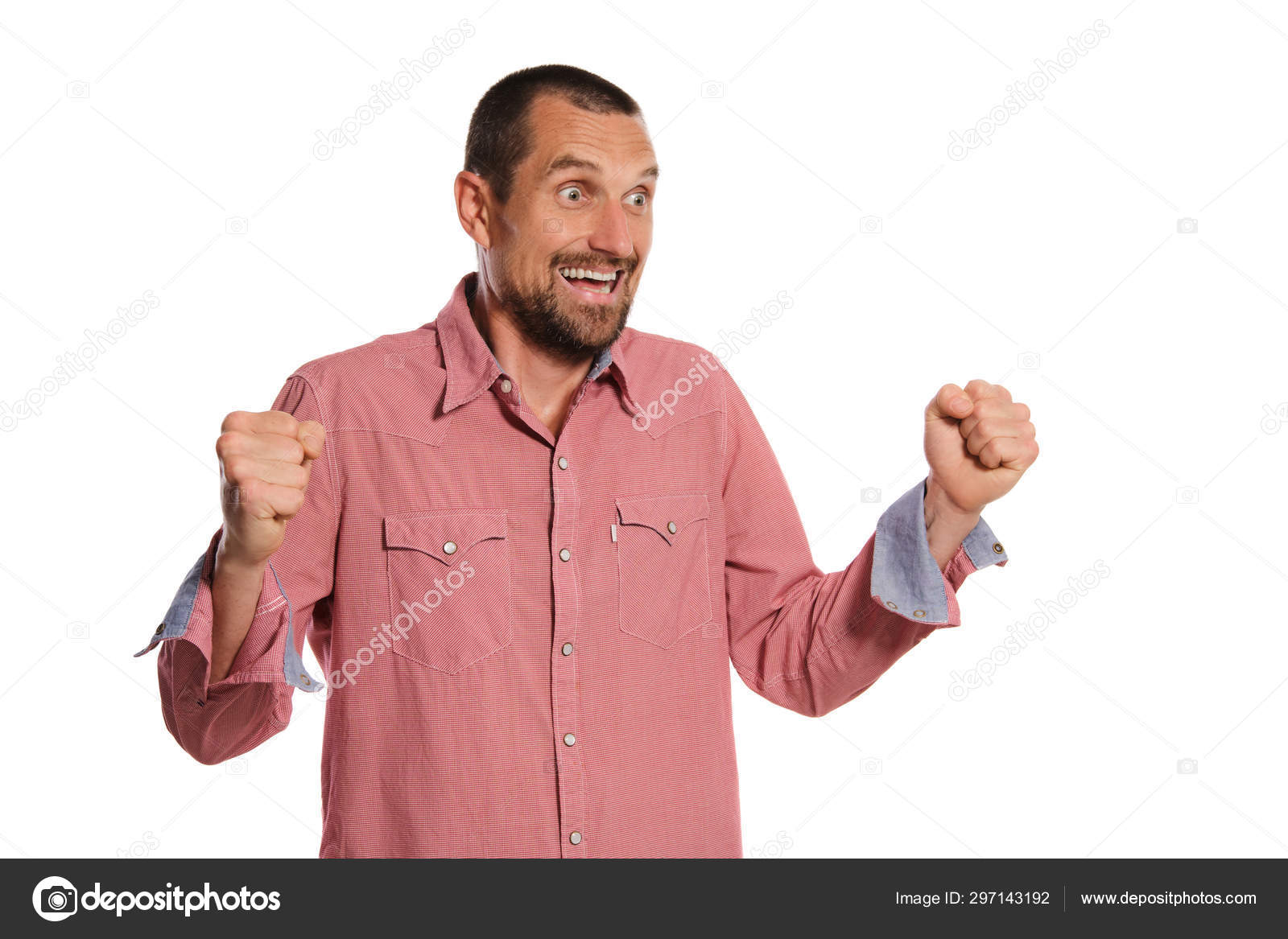 Middle Aged Man With Beard Mustache And Short Haircut Posing