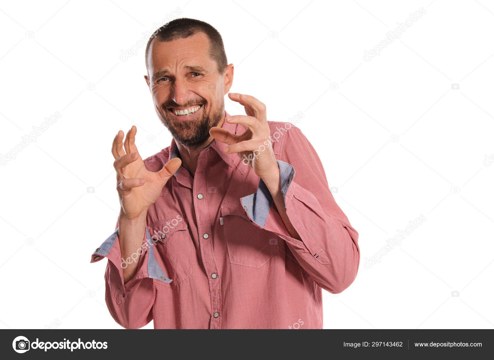 Middle Aged Man With Beard Mustache And Short Haircut Posing