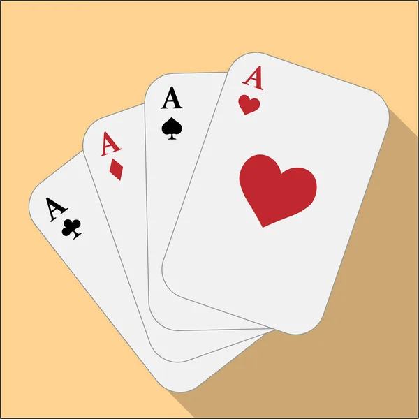 Four aces on an orange background. Vector illustration. Close-up. Gambling entertainment, poker, casino. — Stock Vector