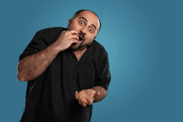 Close Portrait Brunet Stately Adult Guy Beard Dressed Black Shirt — Stock Photo, Image