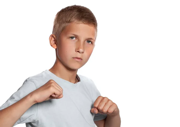 Nahaufnahme Porträt Eines Gut Aussehenden Blonden Teenagers Einem Weißen Shirt — Stockfoto