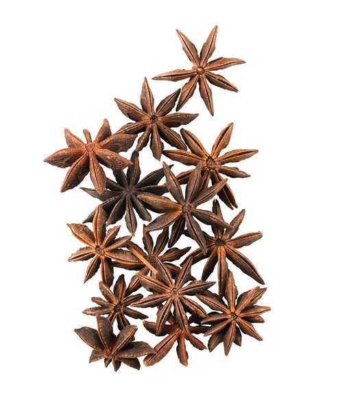 Anise stars isolated on white background with copy space for text or images. Spices and herbs. Close-up shot, top view. Royalty Free Stock Images