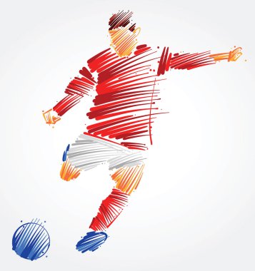 ışık arka plan üzerinde renkli Pazar futbol oyuncusu topu tekmeleme yapılmış