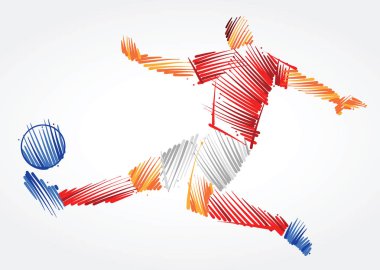 Işık arka plan üzerinde renkli darbeleri yapılmış top hakim futbolcu vücut germe