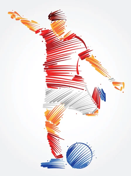 足球运动员在灯光背景下用五颜六色的笔触踢球 — 图库矢量图片