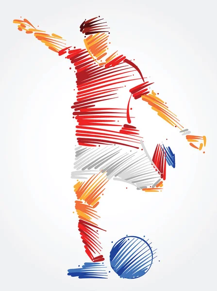 Futbolista Corriendo Para Patear Pelota Hecha Pinceladas Colores Sobre Fondo — Vector de stock