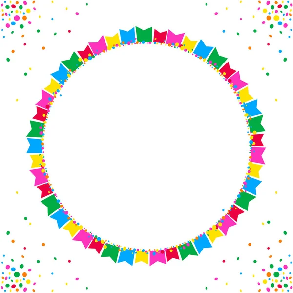 カラフルなジュニーナ フィエスタ フラッグス オーバー テキスト用の空白の円形の背景 — ストックベクタ
