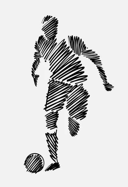 Noir gribouillé dessin de l'homme joueur de football courir avec le ballon — Image vectorielle