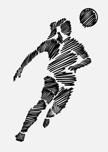 Black scribbled drawing of female soccer player — Stock Vector