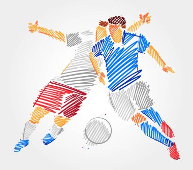 İki futbolcu top için kavga ediyor.