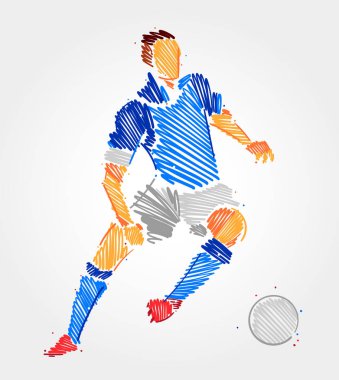 Mavi ve gri tonlama fırça darbeleri futbolcu çizim