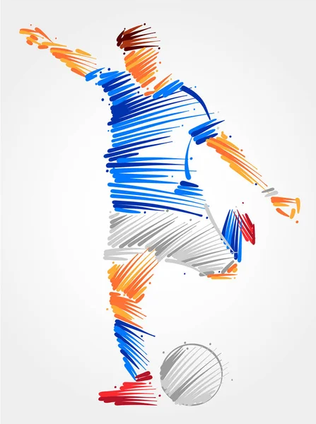 Joueur de football courant pour donner un coup de pied au ballon — Image vectorielle
