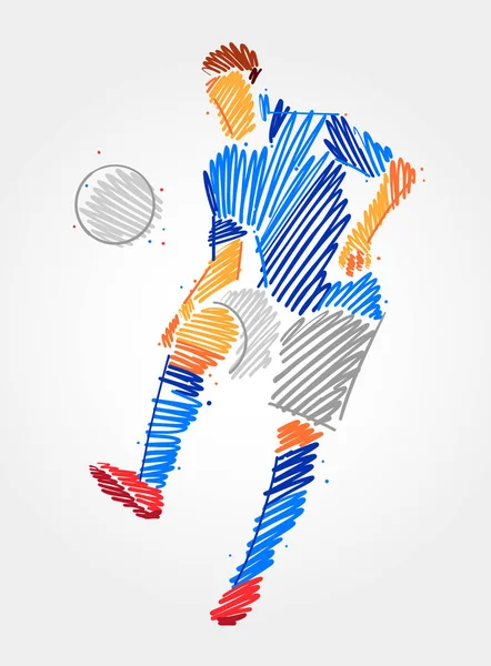 Soccer player dominating the ball in the same place — Stock Vector