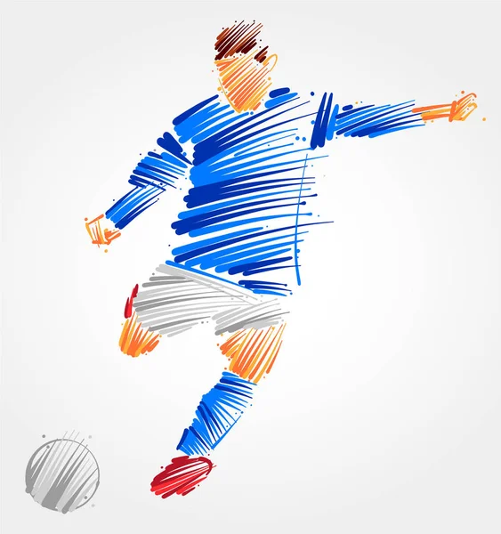 Jugador de fútbol pateando la pelota — Vector de stock