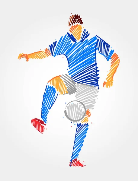 Soccer Player training met bal op dezelfde plaats — Stockvector