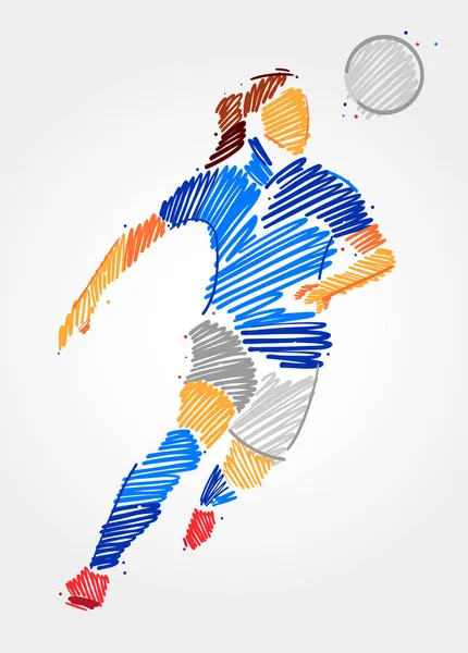 Pinselstriche einer Fußballerin auf weißem Hintergrund — Stockvektor
