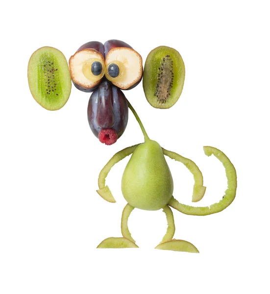 Funny Monkey Made Plum Pear Kiwi — Stock Photo, Image