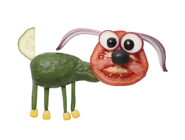Funny Dog Made Cucumber Tomato — Stock Photo, Image