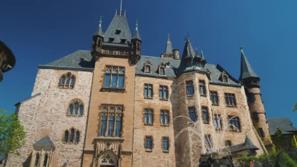 Wernigerode Castle is a schloss located in the Harz mountains above the town of Wernigerode in Saxony-Anhalt, Germany — Stock Video