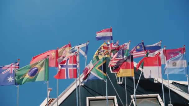 Une maison avec de nombreux drapeaux de différents pays — Video