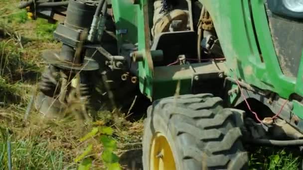 Сельскохозяйственная машина вырывает сорняки. Выращивание продуктов без пестицидов, органическое земледелие — стоковое видео