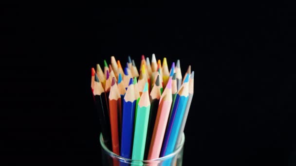 Set of bright multi-colored pencils on a white background — Stock Video