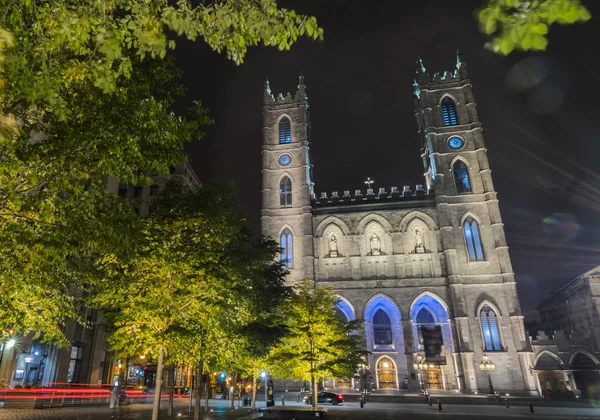 Lugar reconocible en Montreal - Montreal Catedral de Notre Dame de noche — Foto de Stock