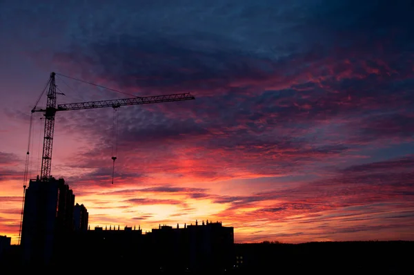 Céu Sobre Cidade Pôr Sol Rosa Azul Close — Fotografia de Stock