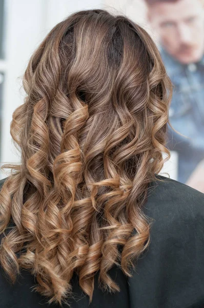 Hairstyle Female Curls Dark Hair Close — Stock Photo, Image