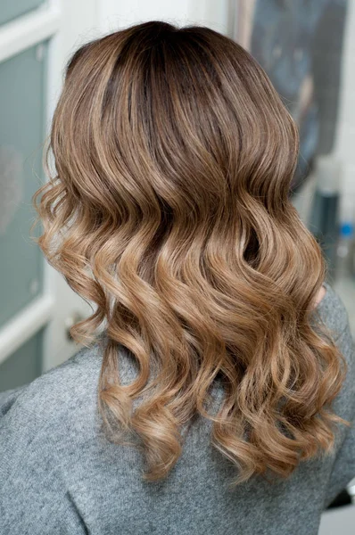 Peinado Rizos Femeninos Pelo Oscuro Cerca —  Fotos de Stock