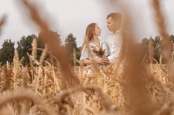 Liefdesverhaal in een tarwe veld — Stockfoto