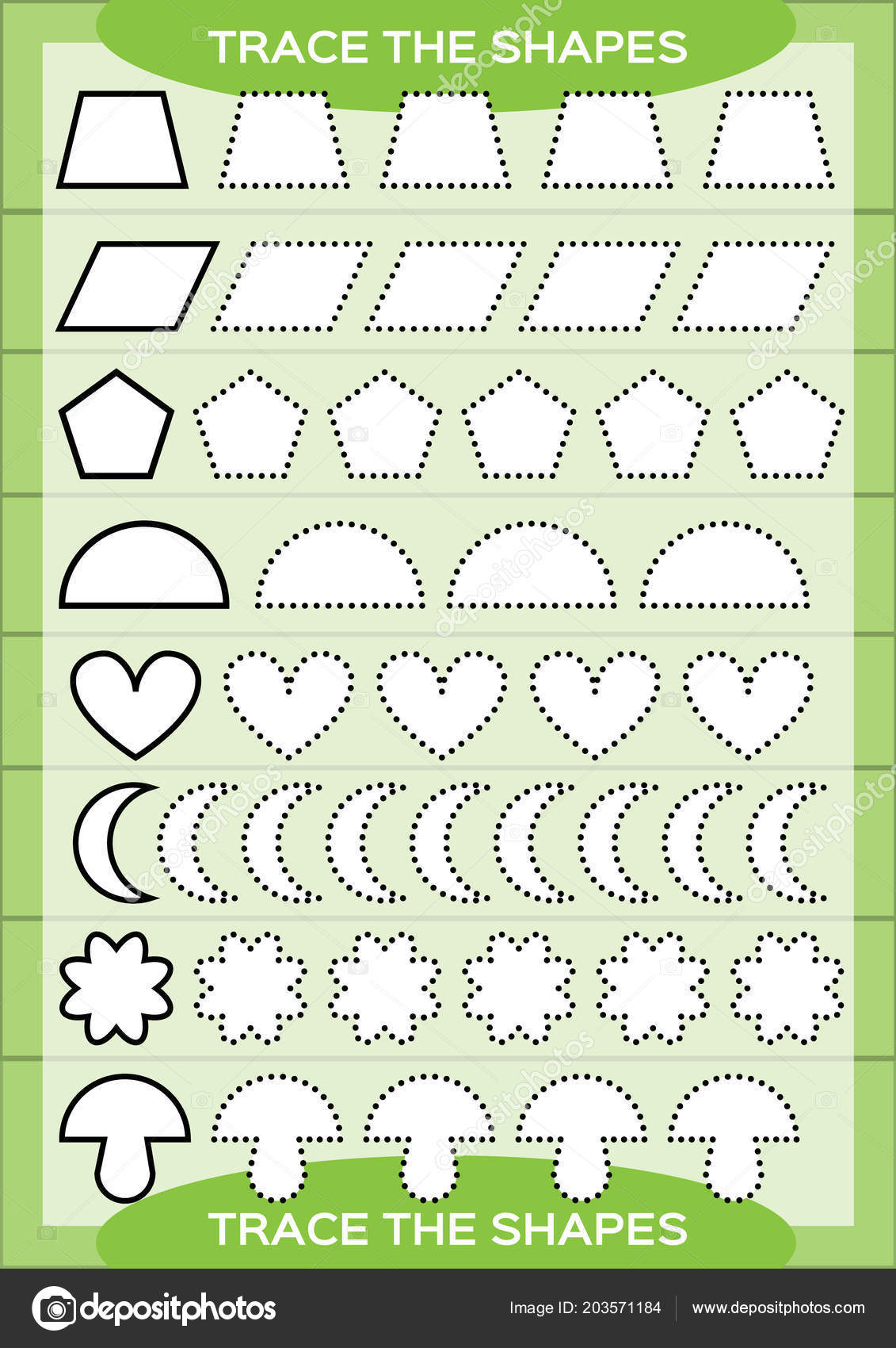 Preschool Worksheet Trace Shapes Color Basic Writing Coloring Practice