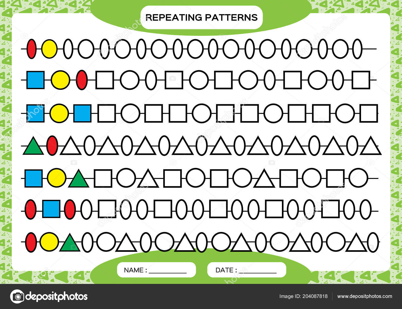 Patrones Repetición Completados Hoja Trabajo Para Niños Preescolar