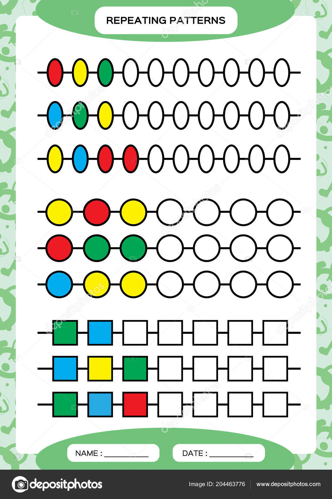 complete repeating patterns worksheet preschool kids practicing motor
