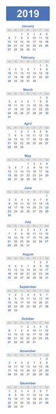 Календар Розклад Закладок 2019 Року — стоковий вектор