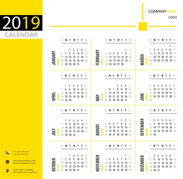 Kalender 2019 Planer Organisator Und Terminvorlage Für Firmen Und Privatpersonen — Stockvektor