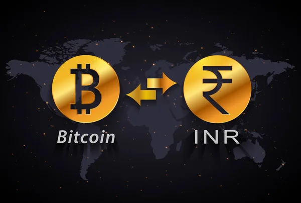 Indiase Rupee Aan Bitcoin Munt Uitwisseling Infographic Sjabloon Wereld Kaart — Stockvector