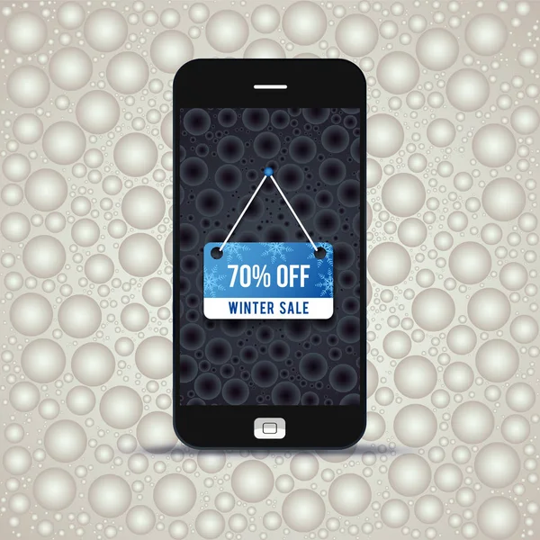 雪泡背景下手机应用上的冬季销售标签 — 图库矢量图片