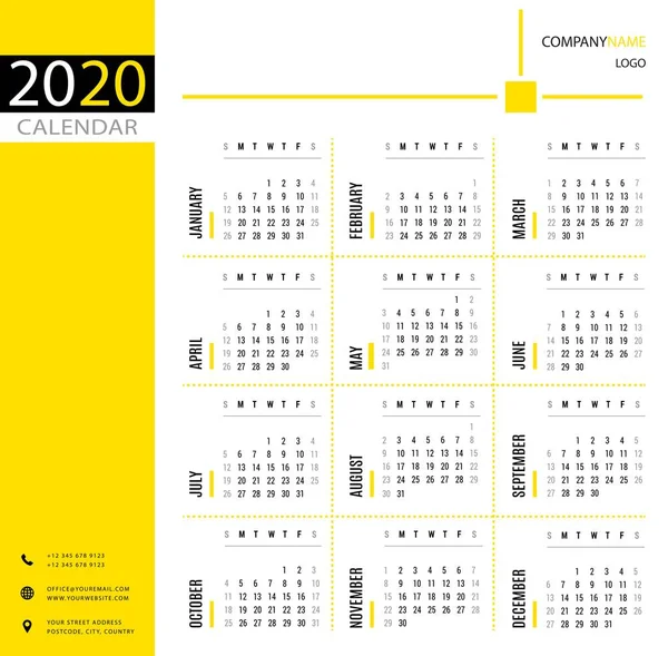 Enkel 2020 Månadskalender Planerare Och Schema — Stock vektor