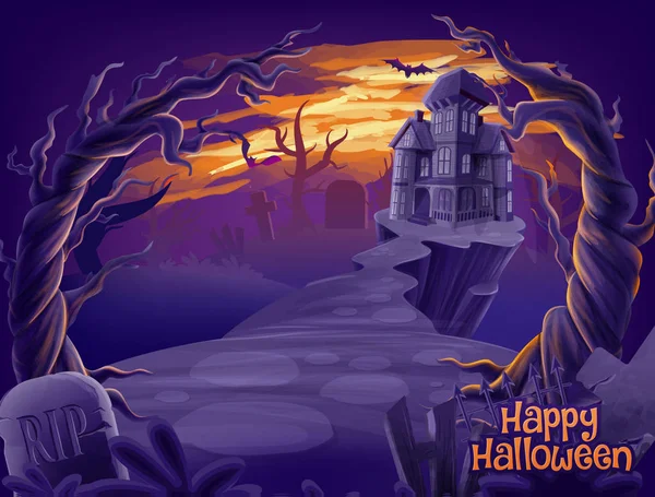 Halloween Horror Scene Illustration Card — Stock Vector