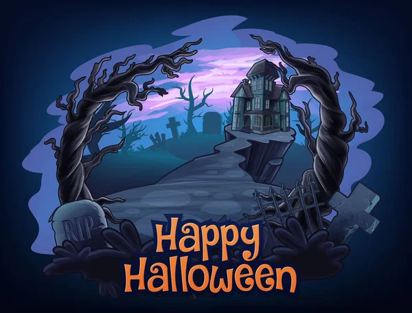 Carta Illustrazione Scena Horror Halloween — Vettoriale Stock