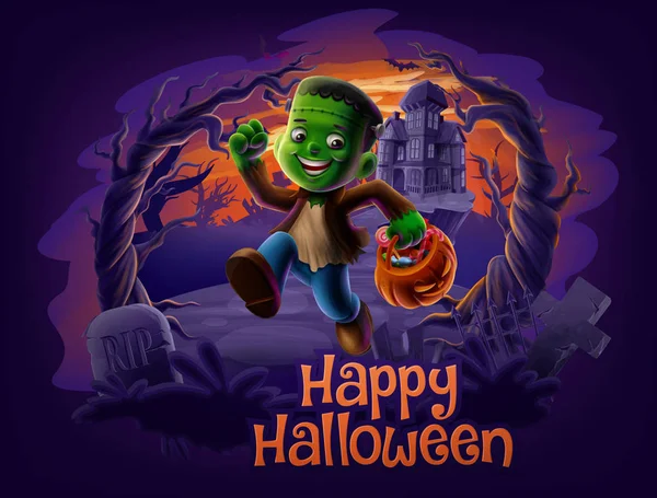 Heureux Halloween Illustration Avec Monstre Enfant — Image vectorielle