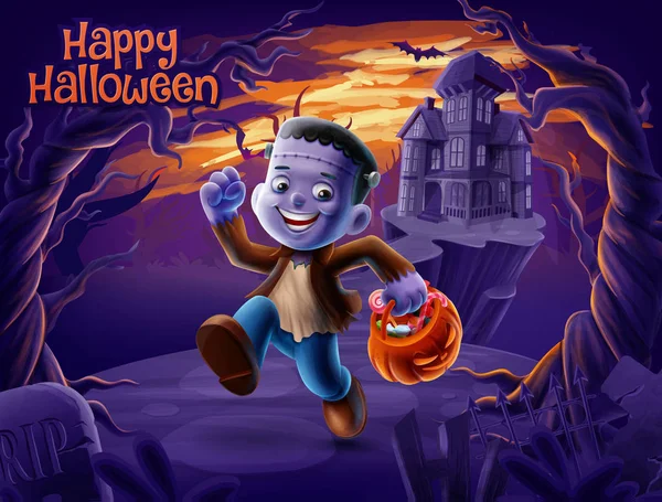 Glückliche Halloween Illustration Mit Monster Kind — Stockvektor