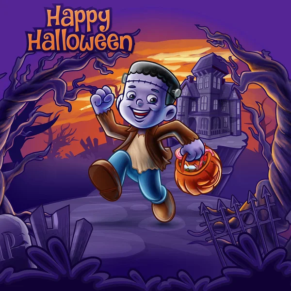 Happy Halloween Illustratie Met Monster Kind — Stockvector