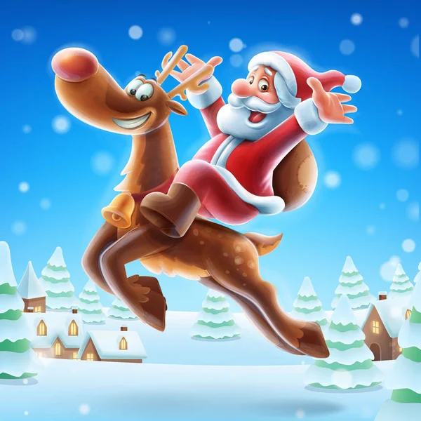 Merry Christmas Transparent Santa Claus Jelenie Ilustracji Wektorowych — Wektor stockowy