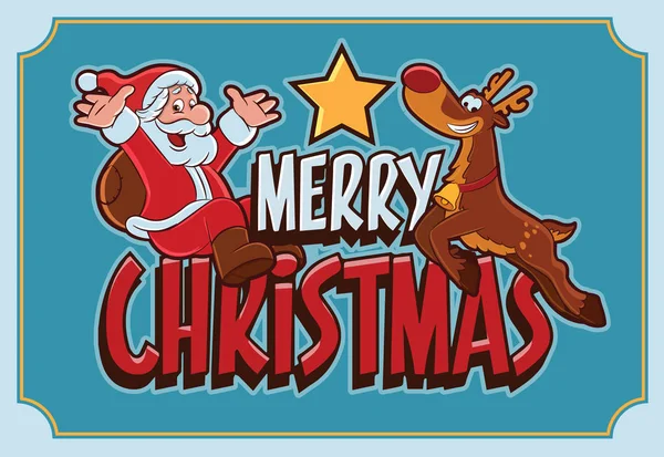 Frohe Weihnachten Banner Mit Weihnachtsmann Und Hirsch Vektorillustration — Stockvektor